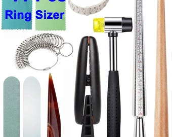 Kit de herramientas para medir anillos, 11 piezas, metal, varillas de pulido con martillo, mandril, herramienta para redimensionar y remodelar anillos, dispositivo para corregir deformaciones, reparación de joyería.