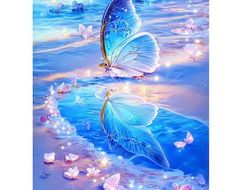 Dream Butterflies Printed Cross Stitch Kit, 35 Colors Thread, Sewing Accessory, Handmade Embroidery Scenery, DIY Living Room Wall Decoration