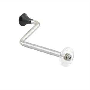 May include: A silver-colored crank handle with a black knob and a clear, circular end piece. The handle is bent in a Z-shape and has a screw in the center of the clear end piece.