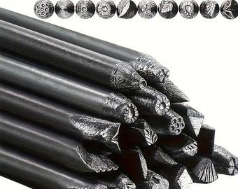 Conjunto de carimbos e punções para joias, 16/20/36 peças em aço, diversos padrões, ferramenta profissional para gravação em metal, ideal para artesanato, design e gravação em couro.