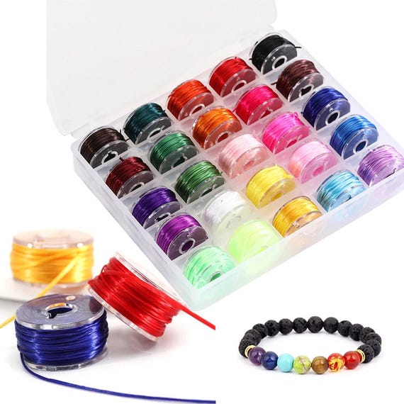 Bracelet String Cord, 25 Rolls Flat Elastic, Mixed Colors