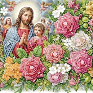 5D DIY Diamond Painting Kits, Mary Jesus Image, Partial Special Shaped Drill, Religious Art for Wall Decoration Making, Christian Gift Idea