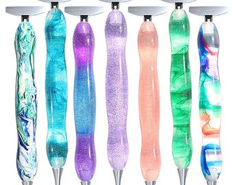 5D DIY Diamond Painting Pen Set, Resin Handle Multifunctional Tools with 6 Interchangeable Metal Pen Tips, Threading Craft Decoration Making