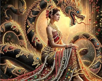 Dragon Woman Diamond Painting Kit, Acrylic, 5D Crystal Dot Art Craft, Special Shape DIY Embroidery Accessories. Fantasy Wall Decor Crafting