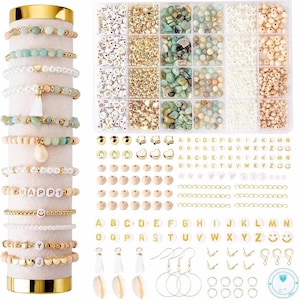 Smyckestillverkningsset med naturstenspärlor, DIY-pysselset med ädelstensbokstäver, armband, berlocker, örhängen, halsband, tillbehör, personlig presenttillverkning