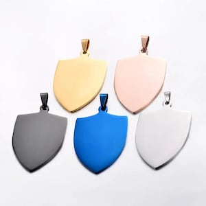 Shield Shaped Dog Tags, 3pcs, Stainless Steel, Military Army Style Pendants, Engraving Blank, Necklaces Findings, Jewelry Making Accessories