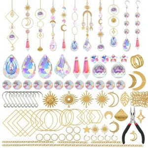 Suncatcher Craft Set, 200Pcs, Glass, Crystal Pendants, Chains & Hooks, DIY Garden Window Hanging Decoration Making, Beaded Ornament Material
