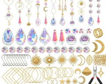 Suncatcher Craft Set, 200Pcs, Glass, Crystal Pendants, Chains & Hooks, DIY Garden Window Hanging Decoration Making, Beaded Ornament Material