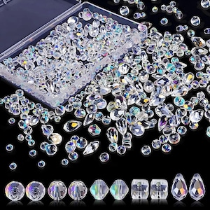 600pcs Mixed Crystal Glass Beads, Assorted Shapes, DIY Jewelry Making, Craft Projects Materials, Bracelets Findings, Sparkling Embellishment