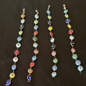 Conjunto de collar y pulsera de plata de ley multicolor con ojo turco y cadena de eslabones Nazar turcos.