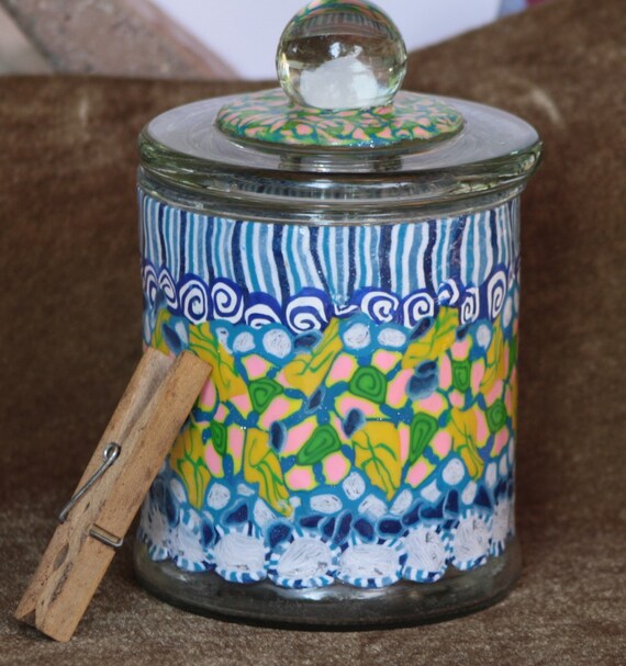 Polymer Clay Jar Blue Storage Upcycle Blue Clay Cane Jar Etsy