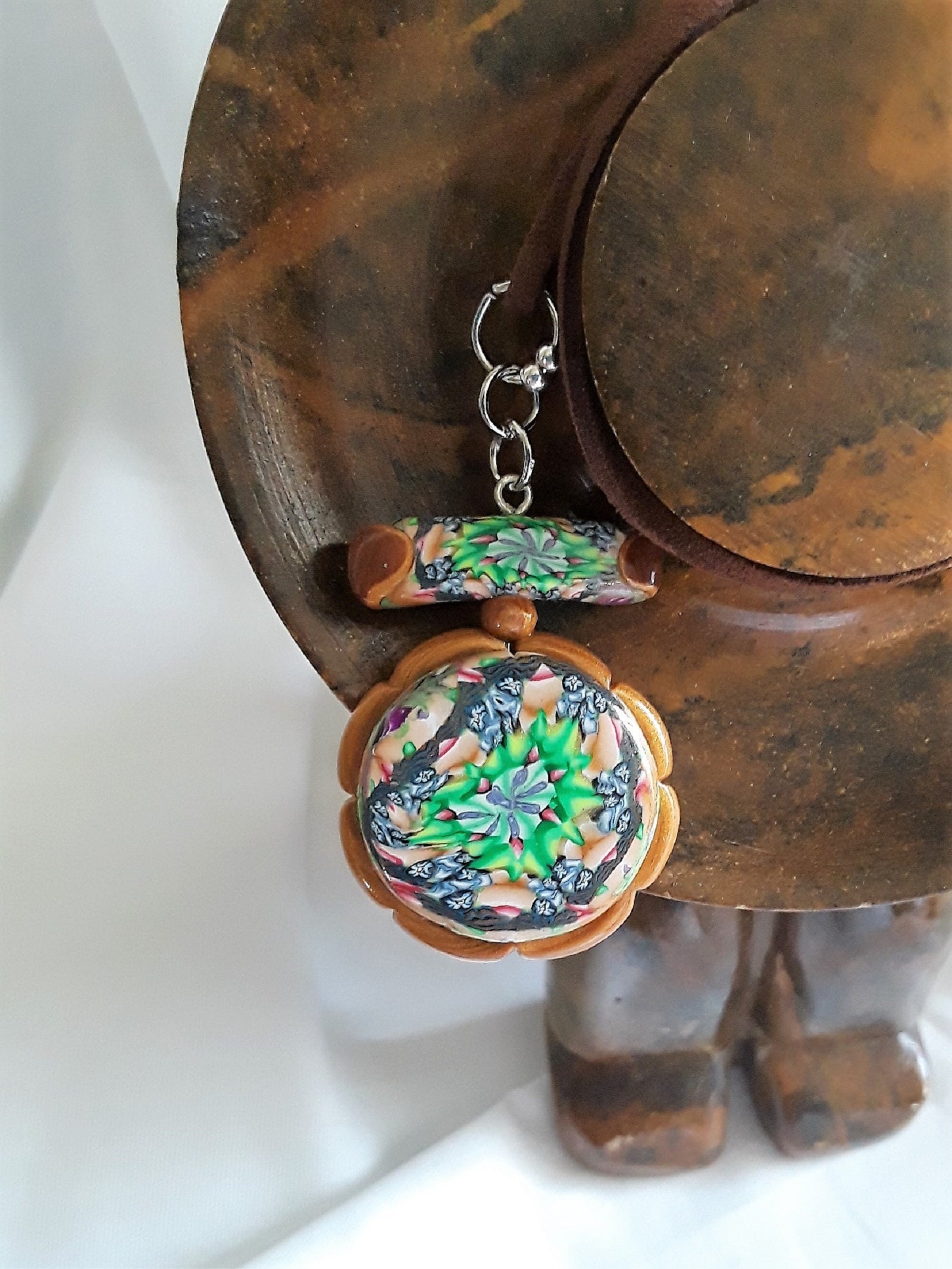 Necklace Round Green Gold Clay Kaleidoscope - Etsy