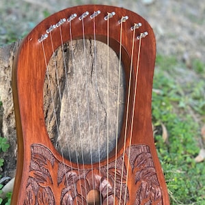 Handmade Lyre Harp 10 Strings Rosewood Lyre Musical Instrument New Flower Design Lyre Harp with Free Extra Strings, Tuning Key and Carry Bag