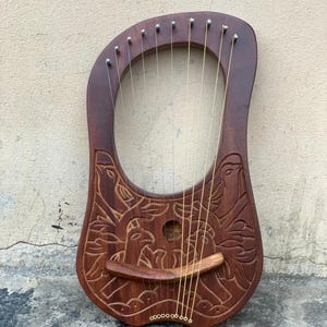 Rosewood Lyre Harp 10 Strings Sparrow Lyre Musical Instrument with Strings, Tuning Key and Carry Bag