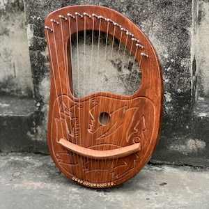 Rosewood Dragon Lyre Harp 15 Strings Lyre Traditional Folk Instrument With Bag, Tuning Key & Strings
