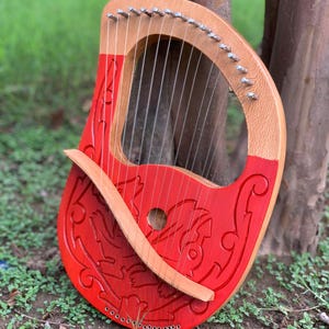 Red Dragon Rosewood Lyre Harp 15 Metal Strings Lyre Harps with free Bag Key & String