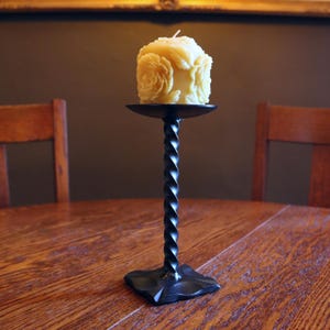 Wrought Iron Pillar Candle Holder / Traditional, Rustic, Industrial Style Metal Candlestick
