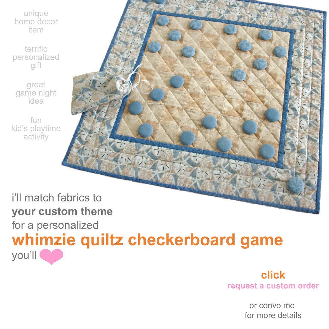 Custom Checkers Game Board Quilted Checkerboard Game Any Etsy