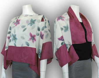 Clearance Final Sale. Hand Paint Yuzen Kimono Recycled- 2Way Origami Summer Blouse Shrug - Two-Tone/ Japanese bellflower