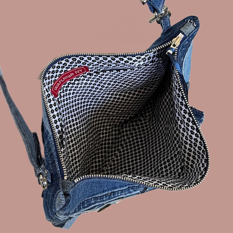 5-Way Fanny Pack/ Hip Bag/ Waist Bag/ Clutch/ Shoulder Bag Recycled Old Jeans Patchwork Handmade Bag. Upcycled Unique Denim Bag. image 10