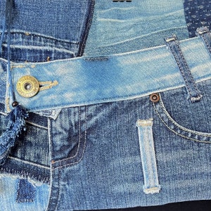 5-Way Fanny Pack/ Hip Bag/ Waist Bag/ Clutch/ Shoulder Bag Recycled Old Jeans Patchwork Handmade Bag. Upcycled Unique Denim Bag. image 8
