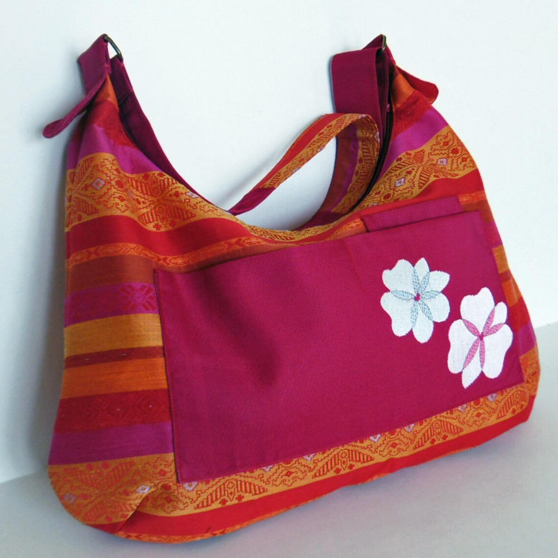 Japanese Obi Recycled Crossbody Bag Pink Flower / Ruby Red | Etsy