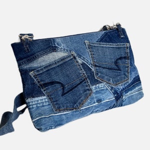 5-Way Fanny Pack/ Hip Bag/ Waist Bag/ Clutch/ Shoulder Bag Recycled Old Jeans Patchwork Handmade Bag. Upcycled Unique Denim Bag. image 2