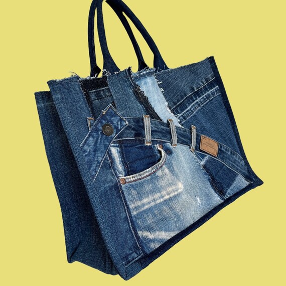 Upcycled Old Jeans Tote Bag Jeans Patched Book Tote Recycled - Etsy