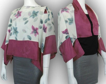 Hand Paint Yuzen Kimono Recycled- 2-Way Origami Summer Blouse Shrug - Two-Tone/ Japanese bellflower