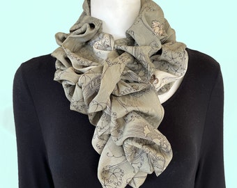 Japanese Vintage Kimono Tucked Scarf/ 100% Silk Kimono Re-create/ Upcycled - Rare & Unique Design/ Botanical Pattern