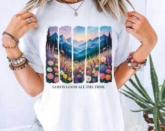 Wildflower Mountain Sunset PNG, Christian Faith Design (Digital Download)