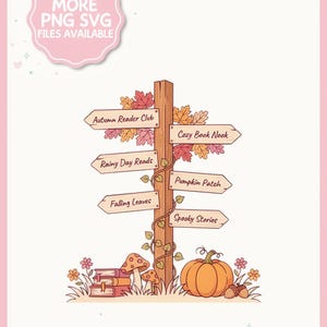 Autumn Bookish Direction PNG, Trendy Cute Fall Cozy Season Reader Halloween Bookish Kindle png for Stickers, Bookmarks