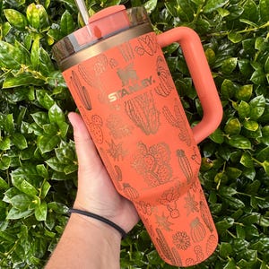 Cactus Stanley or standard no logo engraved stainless steel water bottle with handle - 40 oz.