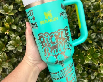 Pickleball Stanley engraved stainless steel water bottle with handle - 40 oz.