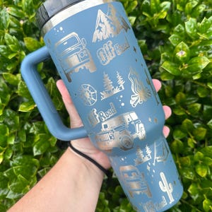 Jeep/Off Roading (Stanley or standard no logo) engraved stainless steel water bottle with handle - 40 oz.