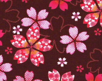 Japanese Printed Cotton Fabric Glitter Flower Maroon 109