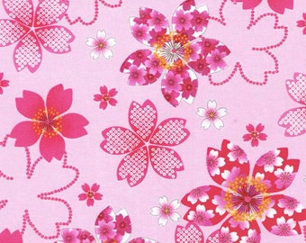 Japanese Printed Cotton Fabric Glitter Flower Pink 108