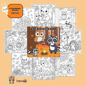 Cozy Fall Coloring Pages | 8 Coloring Pages |  | Bold And Easy Cozy Autumn Coloring Pages | Digital Coloring Book | Digital Download