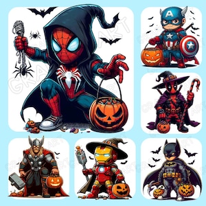 Kids Cartoon Superhero Halloween PNG, Halloween PNG, Kids Cartoon Hero Halloween PNG, Halloween Shirt Sublimation Design, Digital Download