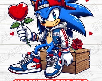 Love Sonic the Hedgehog Valentine PNG Street Wear Kids Cartoon Digital Download