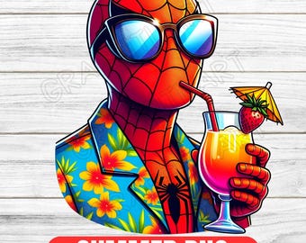Summer Spiderman PNG: Kids Cartoon Sublimation Design (Digital Download)
