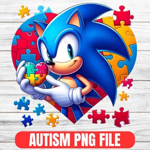 Autism Ribbon Png, Sonic the Hedgehog Autism PNG, Sonic Autism Shirt Design Clipart,Kids Cartoon PNG, Autism Sublimation Design,Sonic Autism