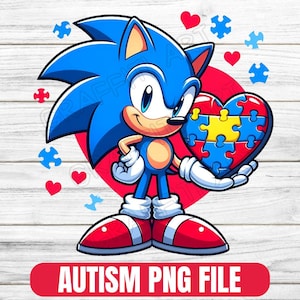 Autism Ribbon Png, Sonic the Hedgehog Autism PNG, Sonic Autism Shirt Design Clipart,Kids Cartoon PNG, Autism Sublimation Design,Sonic Autism