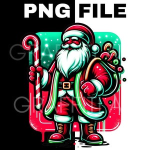 Neon Santa Claus Graffiti Art: Christmas DTF PNG (Digital Download)