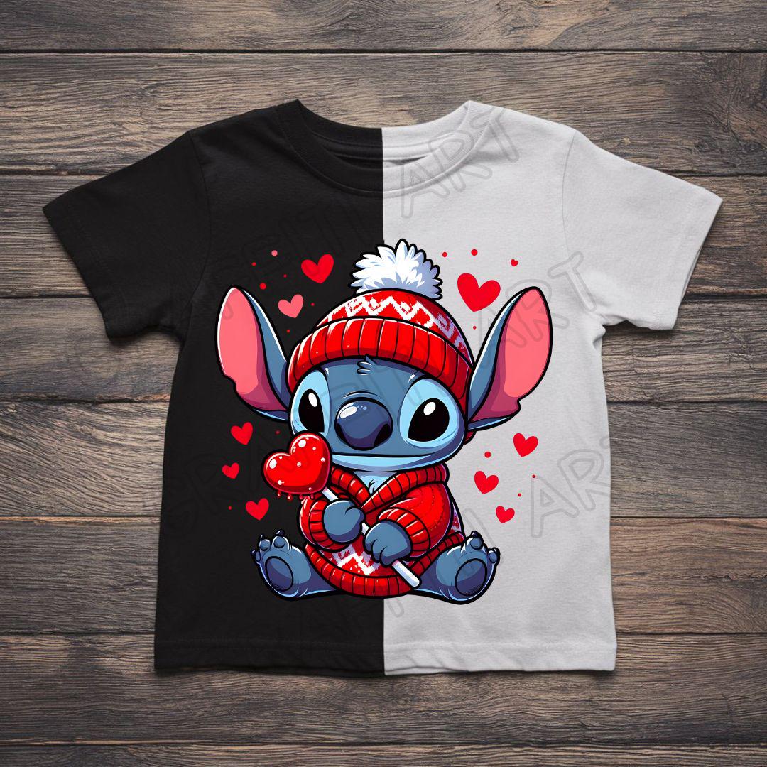 Stitch Valentine's Day PNG: Cartoon Heart Clipart (digital