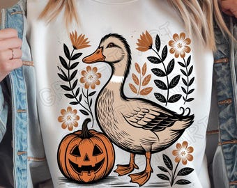 Halloween Goose PNG, Floral Boho, Funny Ghost Sublimation (Digital Download)