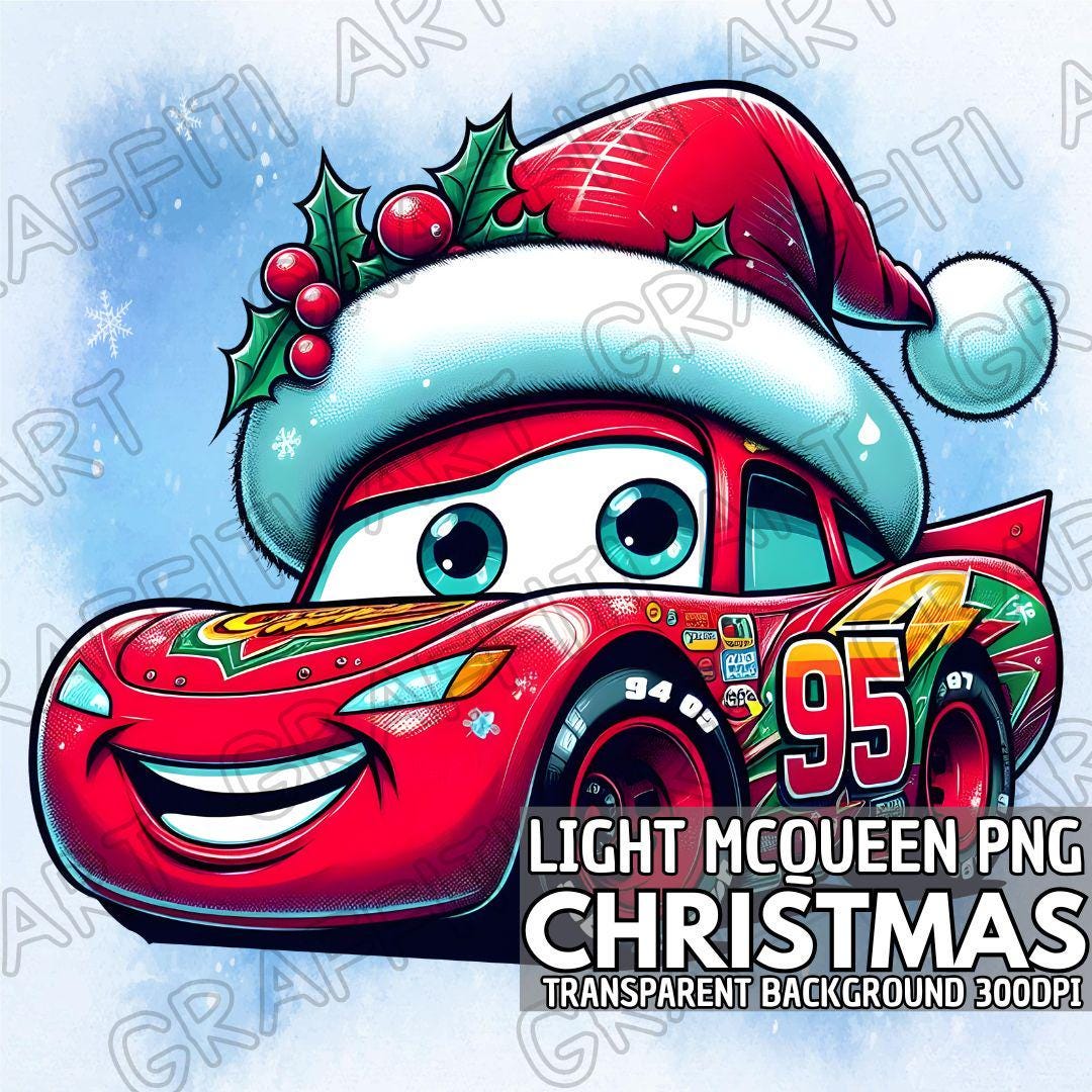 Christmas Lightning Mcqueen PNG: Kids Cartoon Car Sublimation