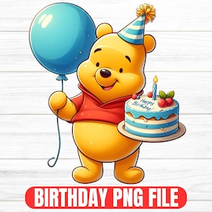 Classic Winnie the Pooh Birthday Clipart, Vintage Pooh Bear PNG, Digital Download for Sublimation, Pooh Bear Png Design, Kids Stickers Png