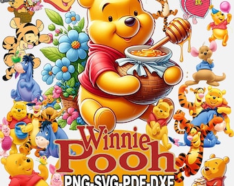 Winnie the Pooh Clipart Bundle: Pooh, Tigger, Piglet, Eeyore (PNG, SVG)