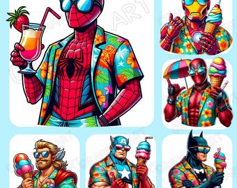 Clipart Summer Spiderman PNG : conception de chemise hawaïenne (téléchargement numérique)